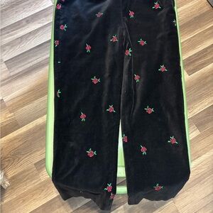 Lilly Pulitzer Black Bottoms with Red Rose Embroidery